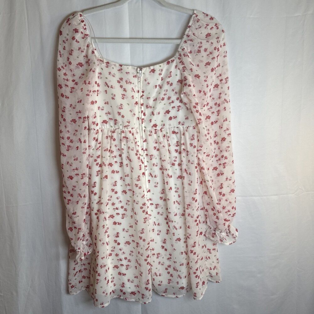 FRANCESCA'S MI AMI WHITE RED FLORAL LONG SLEEVE BABYDOLL DRESS Size XS Preowned - Picture 12 of 16